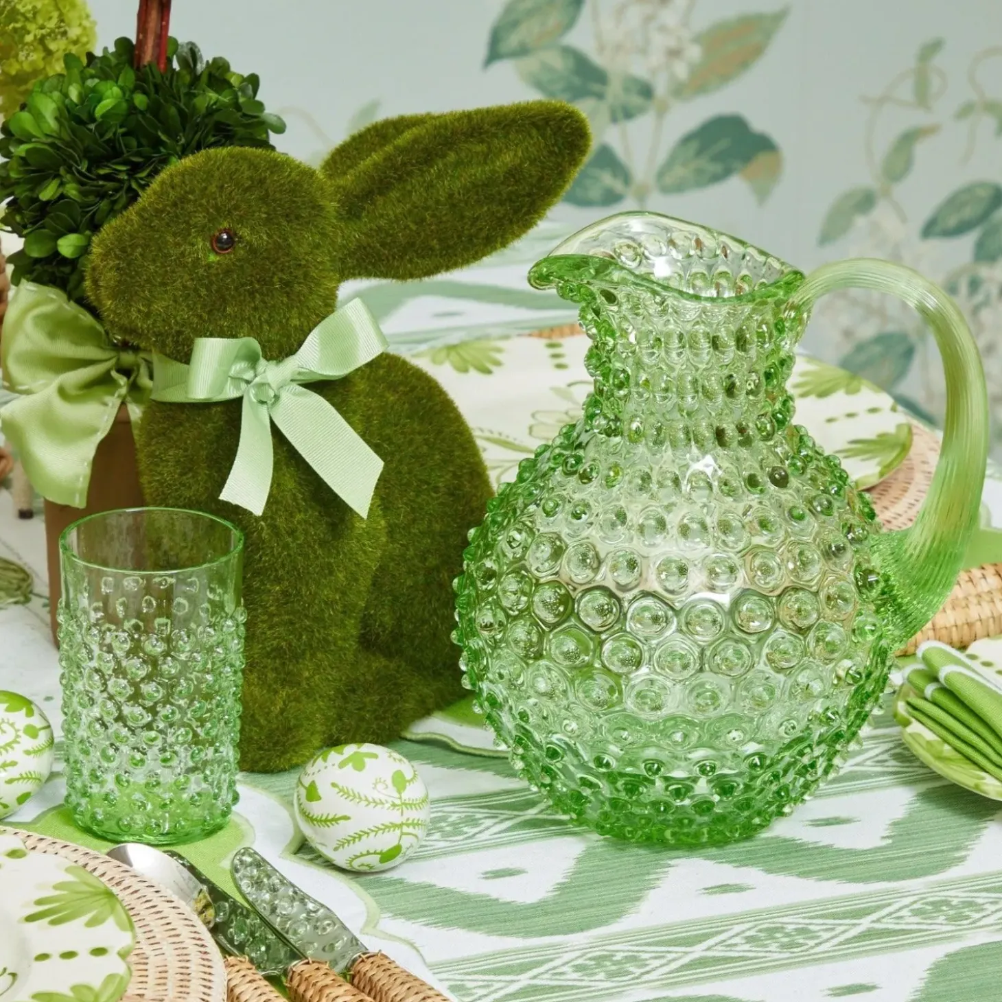 Emerald Hobnail Glasses & Jug Set