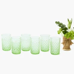 Emerald Hobnail Glasses (Set of 6)