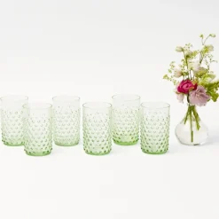 Emerald Hobnail Glasses (Set of 6)