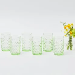 Emerald Hobnail Glasses (Set of 6)