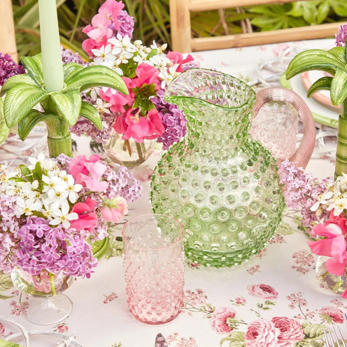Emerald Hobnail Jug & Rose Handle