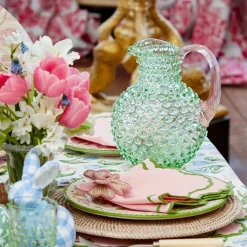 Emerald Hobnail Jug with Rose Handle & Glasses (set of 6)