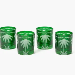 Emerald Palm Tree Glasses (Set of 4)