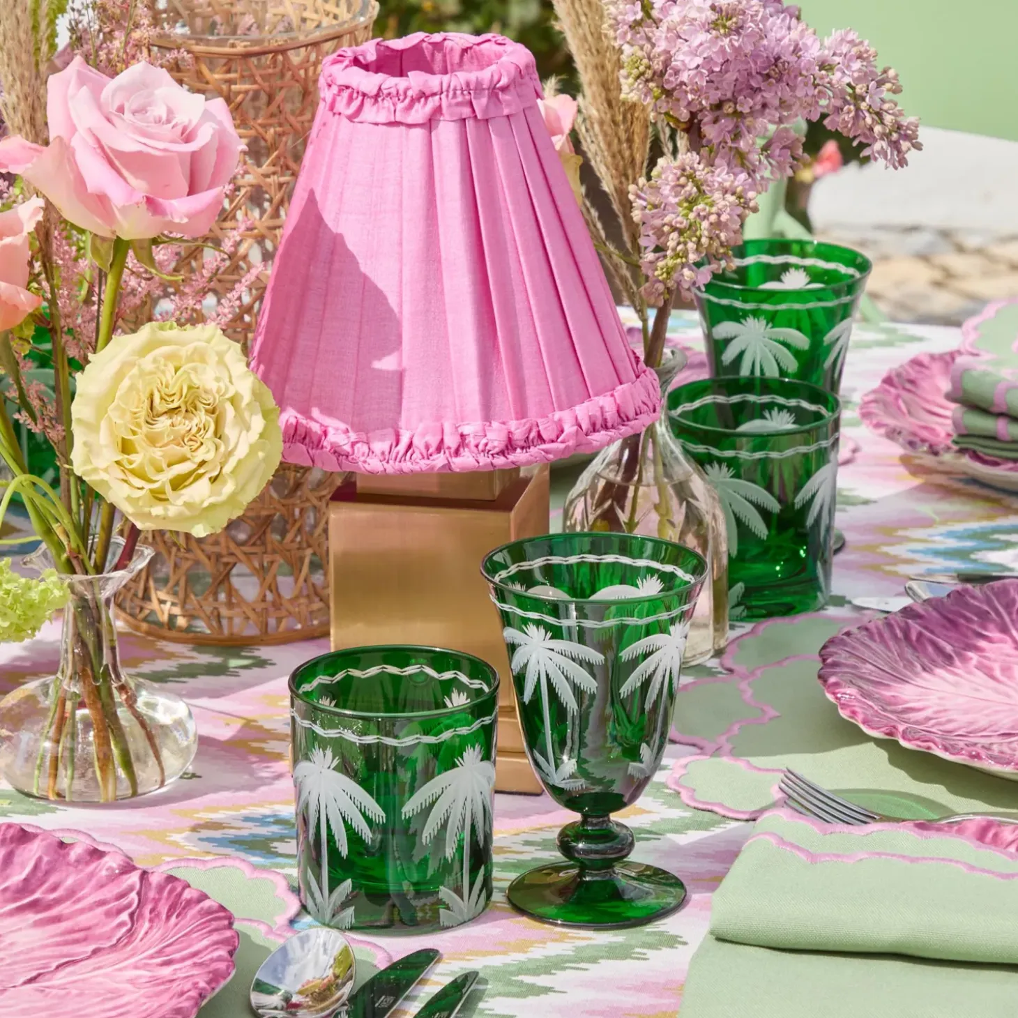 Emerald Palm Tree Glassware (Set of 8)