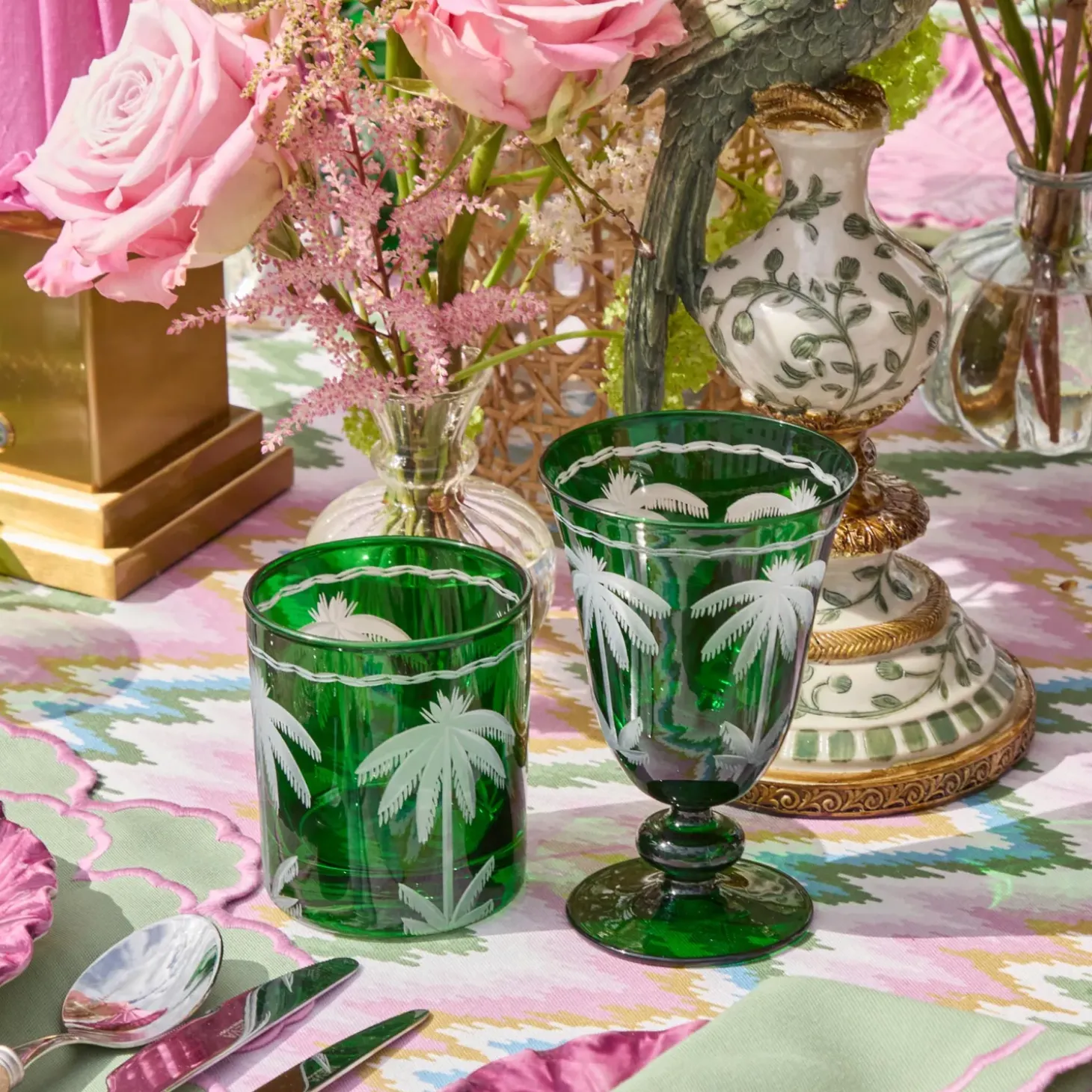 Emerald Palm Tree Glassware (Set of 8)