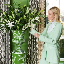 Emmeline Green Floral Urn & Pedestal