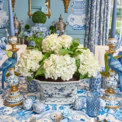 Faux White Hydrangea in Chinoiserie Planter