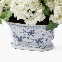 Faux White Hydrangea in Chinoiserie Planter