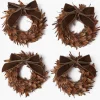 Feather Wreath with Chocolate Velvet Bows (Set of 4)
