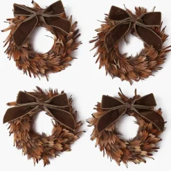 Feather Wreath with Chocolate Velvet Bows (Set of 4)