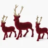 Flocked Burgundy Reindeer Family