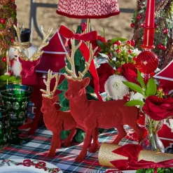 Flocked Burgundy Reindeer (Pair)