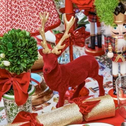 Flocked Burgundy Reindeer (Pair)