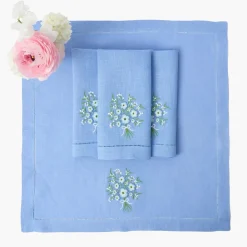Floral Periwinkle Linen Napkins (Set of 4)