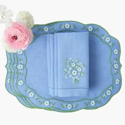 Floral Periwinkle Linen Placemats & Napkins (Set of 4)