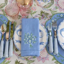 Floral Periwinkle Linen Placemats & Napkins (Set of 4)