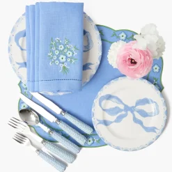 Floral Periwinkle Linen Placemats & Napkins (Set of 4)