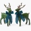 Forest Green Rattan Reindeer with Blue Tartan Bows (Pair) - 30cm