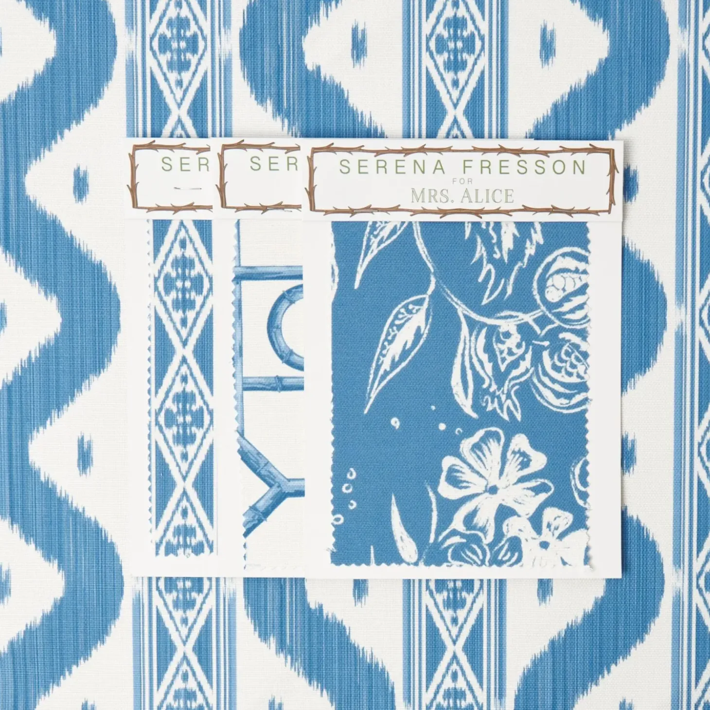 French Blue Ikat Stripe Fabric