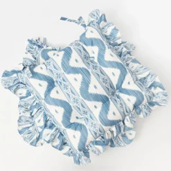 Frilled Blue Ikat Seat Pad Cushions (Set of 4)