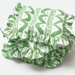 Frilled Green Ikat Seat Pad Cushion (Set of 4)