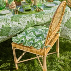 Frilled Green Ikat Seat Pad Cushion (Set of 4)