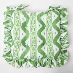 Frilled Green Ikat Seat Pad Cushion