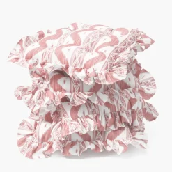 Frilled Pink Ikat Seat Pad Cushions (Set of 4)