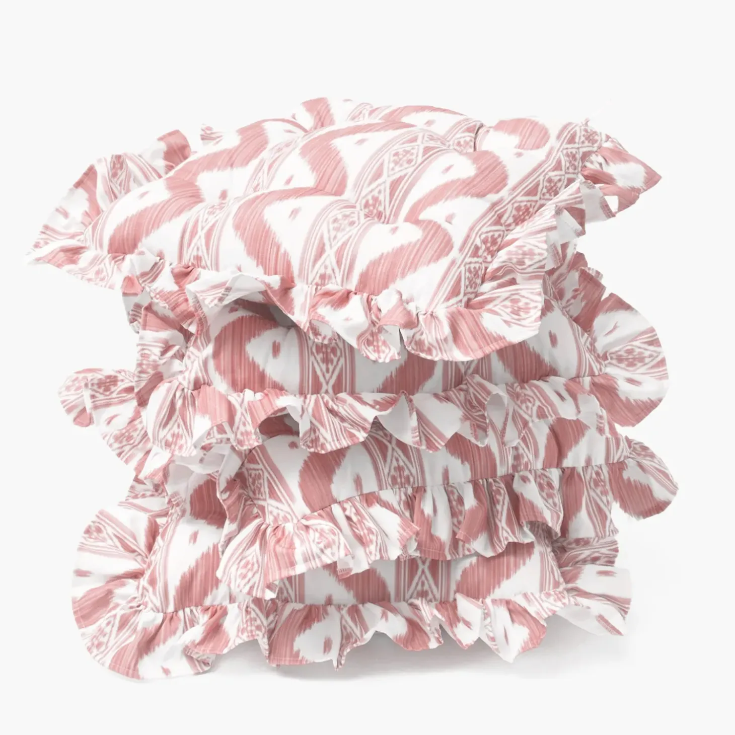 Frilled Pink Ikat Seat Pad Cushions (Set of 4)