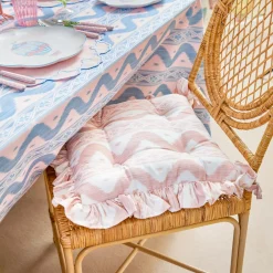 Frilled Pink Ikat Seat Pad Cushion