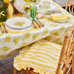 Frilled Yellow Stripe Seat Pad Cushions (Set of 4)
