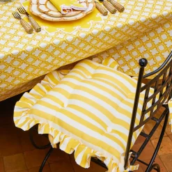 Frilled Yellow Stripe Seat Pad Cushions (Set of 4)