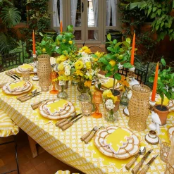 Frilled Yellow Stripe Seat Pad Cushions (Set of 4)