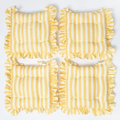 Frilled Yellow Stripe Seat Pad Cushion