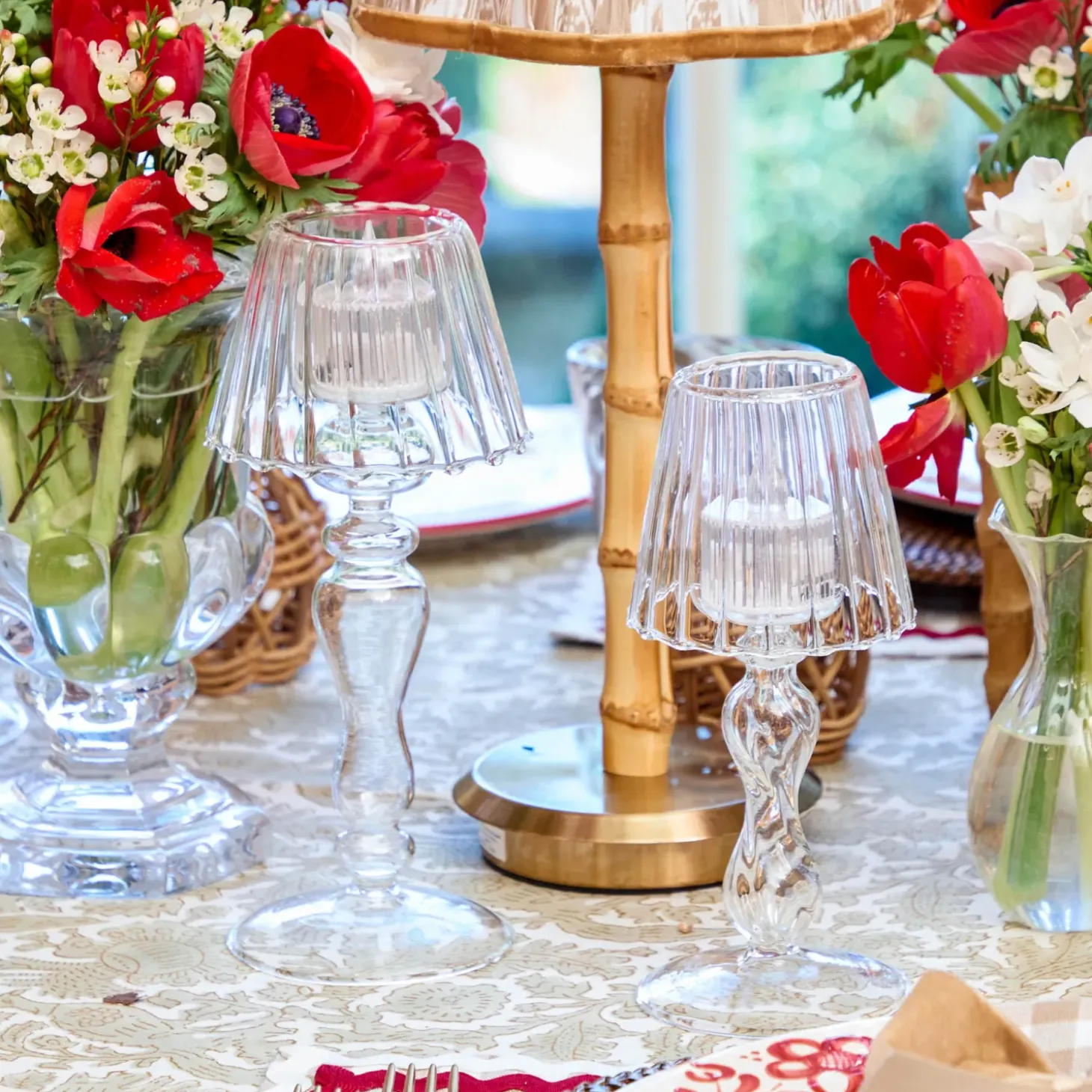 Glass Lantern Tea Light Holder Set