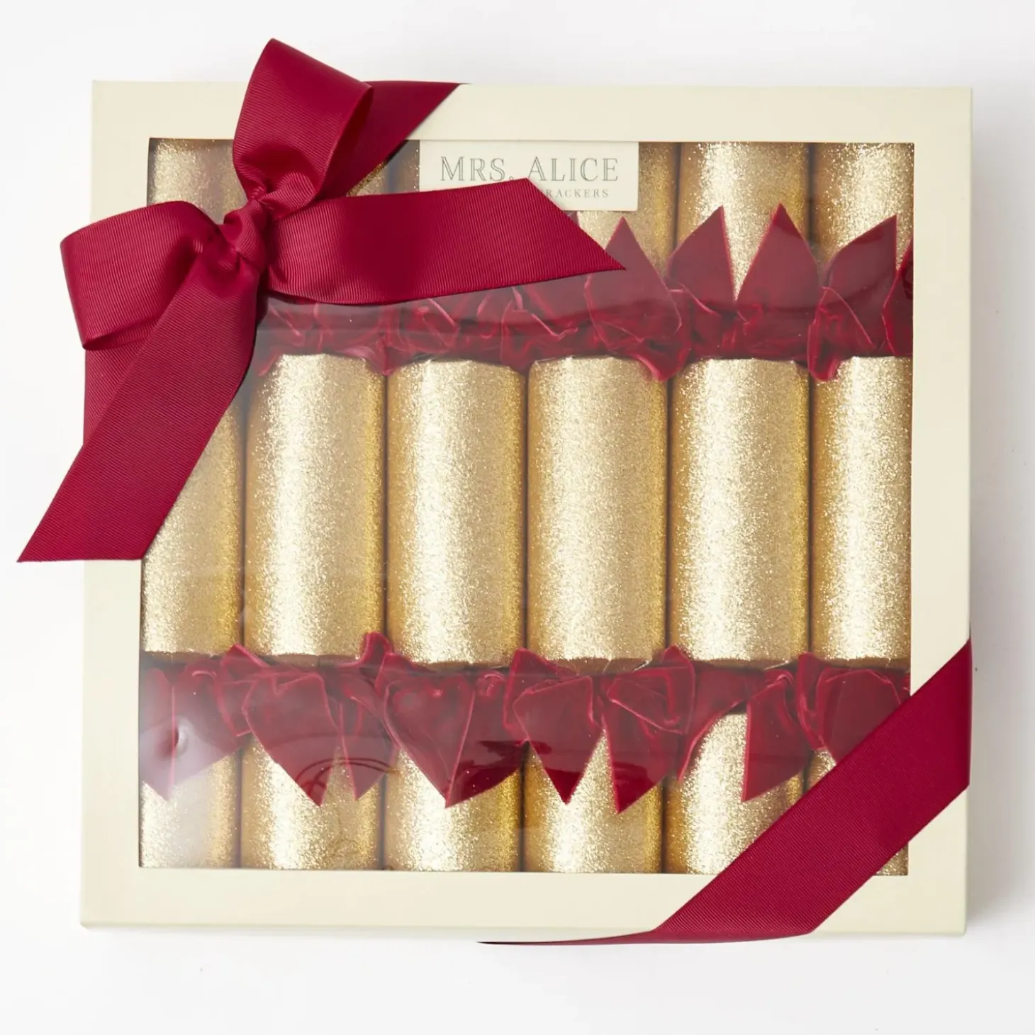 Gold Crackers With Red Velvet Bows (Set of 6)