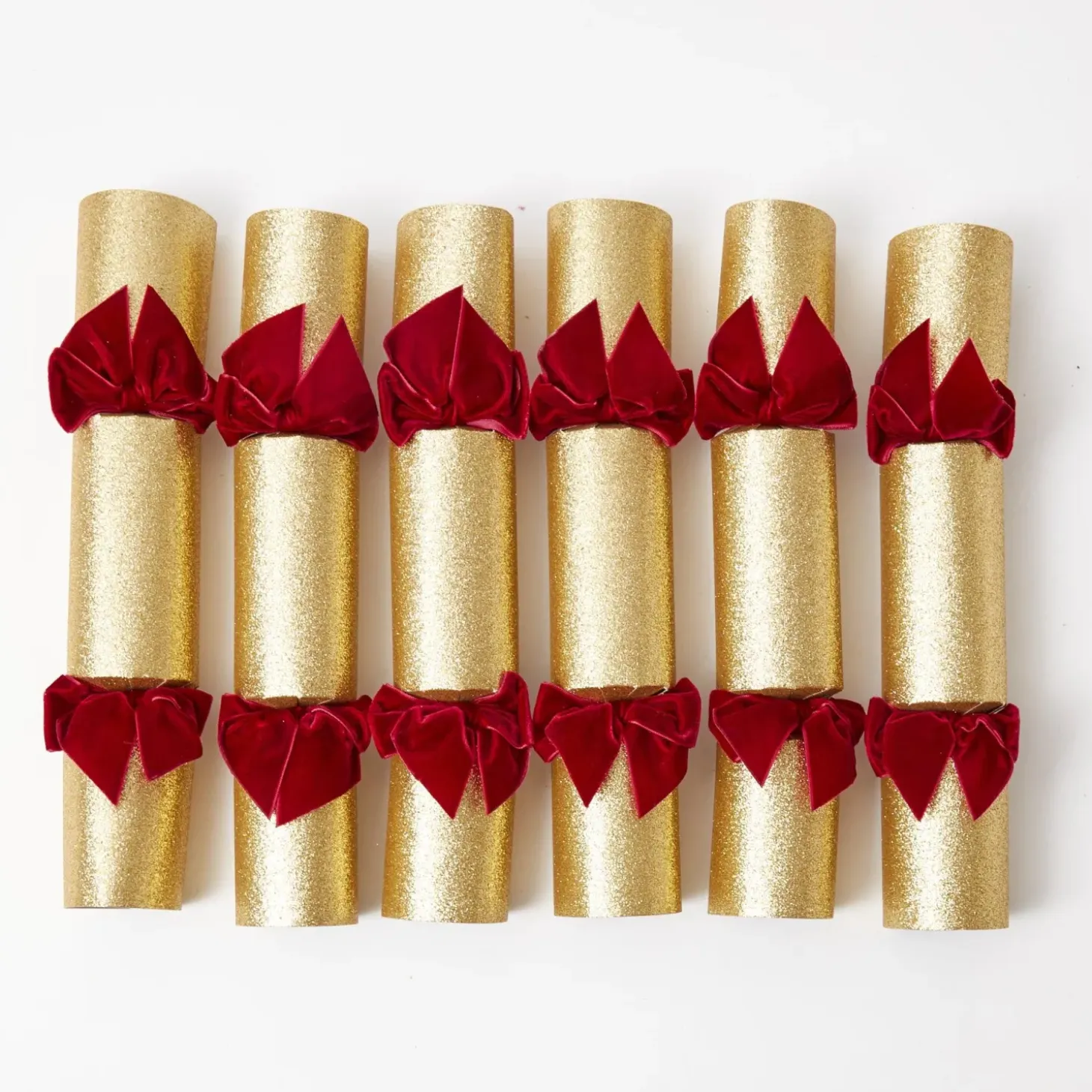 Gold Crackers With Red Velvet Bows (Set of 6)