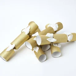 Gold Glitter Crackers with White Velvet Bows (Set of 6)