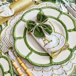 Gold Trimmed Green Velvet Bows (Set of 4)