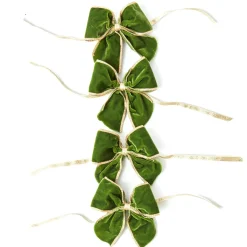 Gold Trimmed Green Velvet Bows (Set of 4)