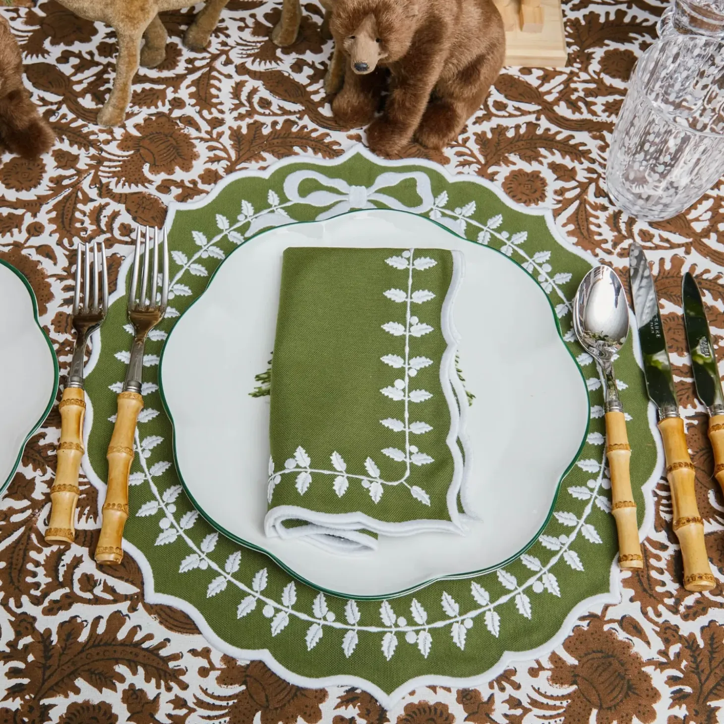 Green Bow Laurel Napkins (Set of 4)