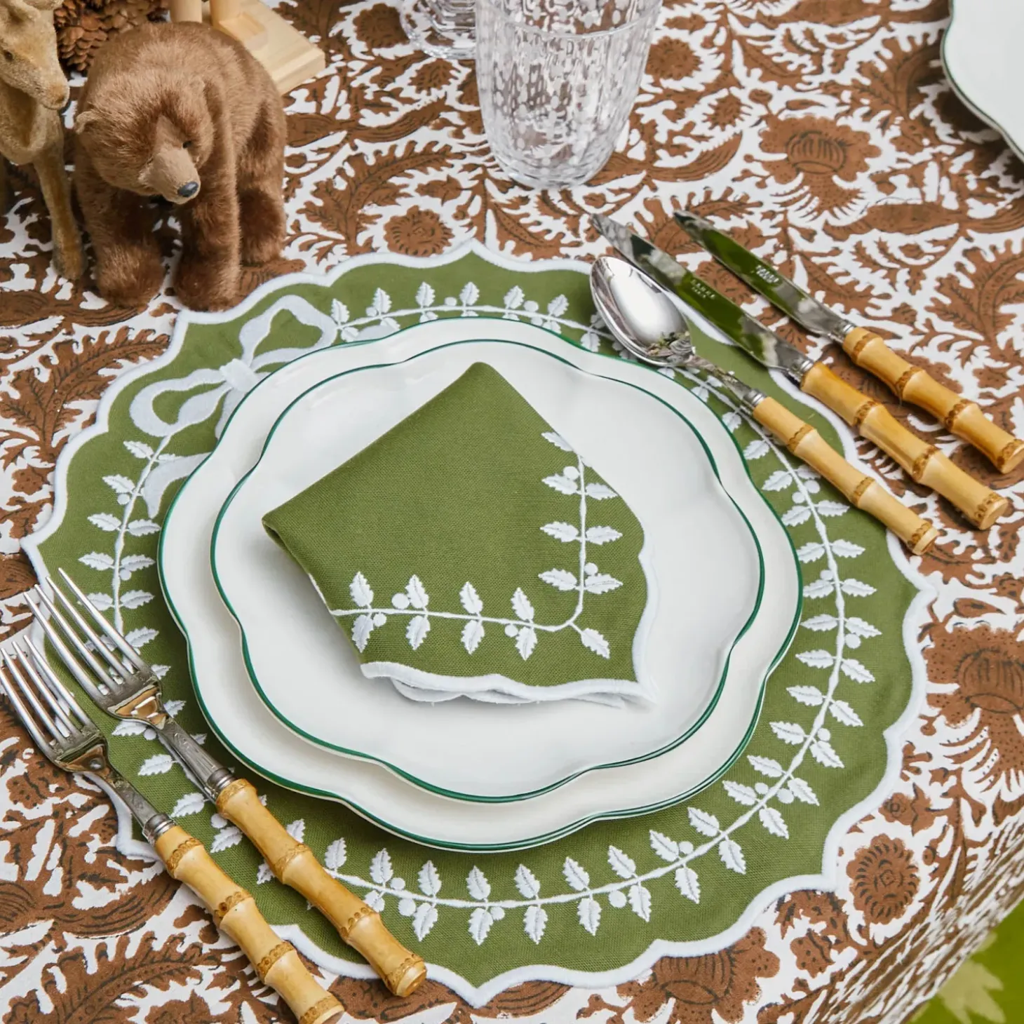 Green Bow Laurel Napkins (Set of 4)