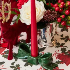Green Ceramic Bow Candleholder (Pair)