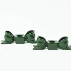 Green Ceramic Bow Candleholder (Pair)