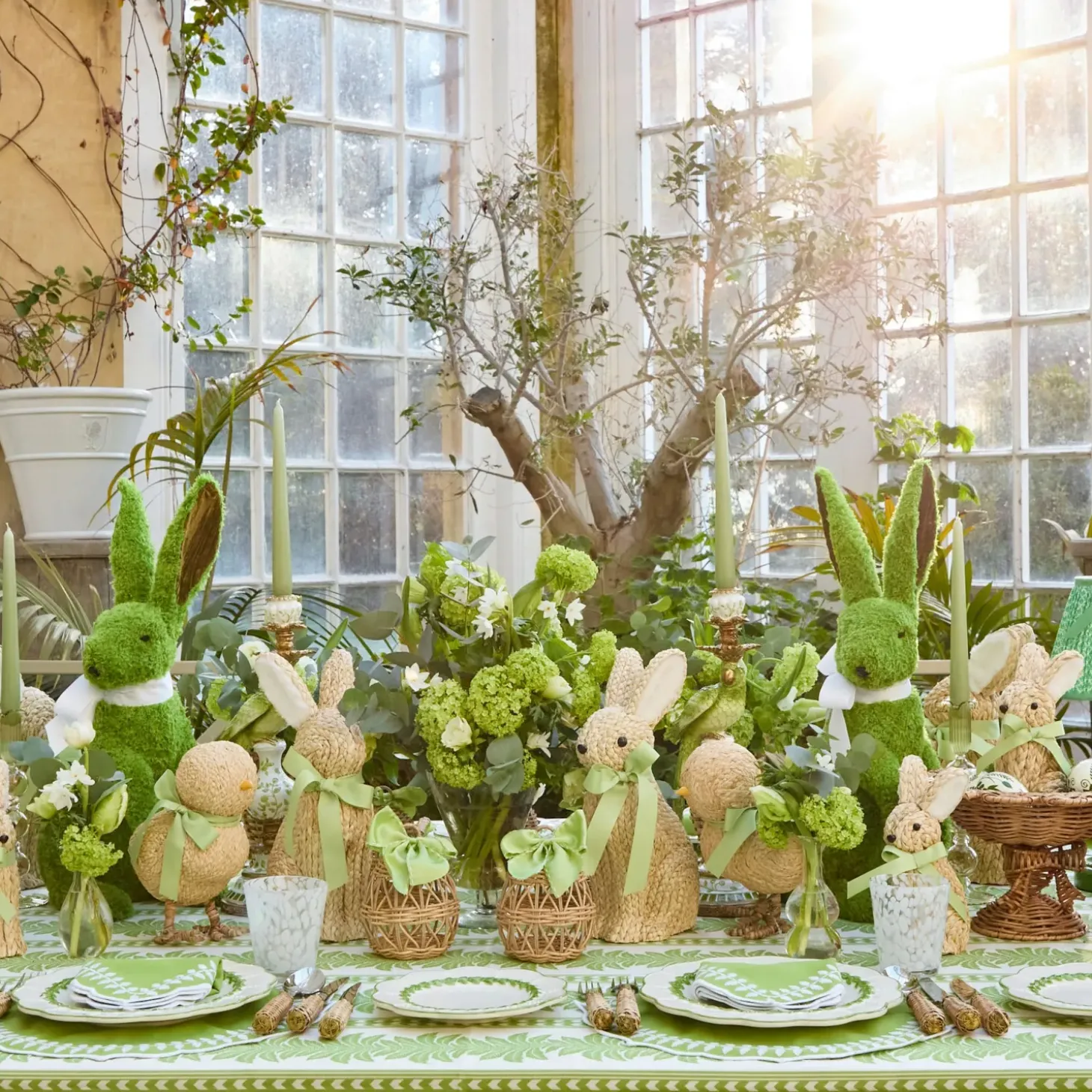 Green Fern Stripe Tablecloth