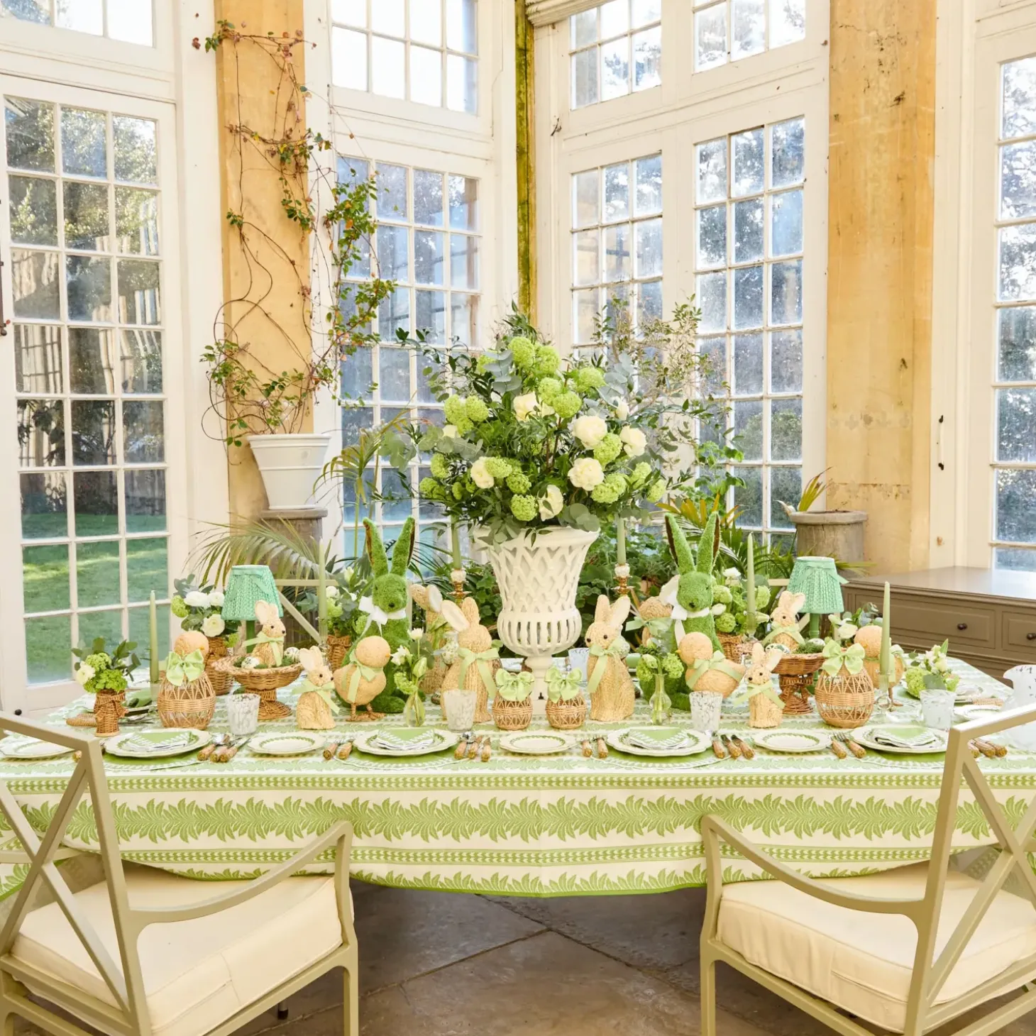 Green Fern Stripe Tablecloth