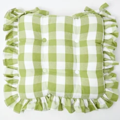 Green Gingham Ruffle Seat Pad Cushion