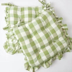 Green Gingham Ruffle Seat Pad Cushion