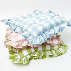 Green Gingham Ruffle Seat Pad Cushions (Set of 4)