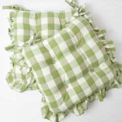 Green Gingham Ruffle Seat Pad Cushions (Set of 4)